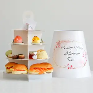 Afternoon Tea Take Away Set Tall Dessert Cake Tray Boxes Cake Handle Paper Stand Cake Box