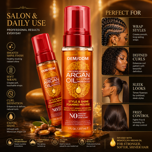 OEM ODM Argan Oil Vegan Foaming Mousse Curly Hair Frizz Control Shine Strong Hold Private Label Styling Foam - Product Image 3