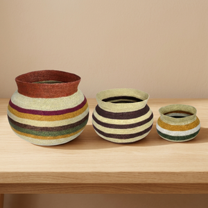 Colorful Striped <b>Plant</b> Fiber Storage <b>Baskets</b> Set Bowl Shape Eco-Friendly Home Decoration - Product Image 5