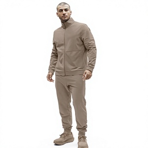 Men's Beige <b>Zip</b>-Up Knitted <b>Hooded</b> Jacket Solid Color Winter Wear Waterproof Windproof Eco-Friendly - Product Image 4