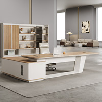 Meja Eksekutif Berbentuk L Mewah dari Kayu Ramah Lingkungan, Furnitur Modular Modern untuk Kantor CEO dengan Kursi Ergonomis & Kabinet Samping