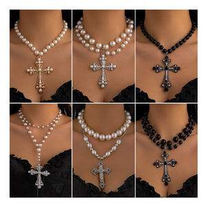 Collier en perles pour femmes en gros, chaîne à maillons épais <span class=keywords><strong>de</strong></span> style gothique, pendentif en forme <span class=keywords><strong>de</strong></span> grande croix vintage punk religieuse en alliage, bijoux gothiques - Product Image 1