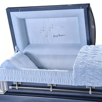 Ataúd Metálico Americano Gris Azulado Profundo con Interior Azul Claro y Bordado de Aves - Ataúd Funerario para Adultos al por Mayor