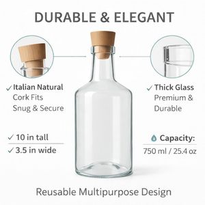 Botellas <span class=keywords><strong>de</strong></span> Vidrio Cuadradas Estilo Londres <span class=keywords><strong>de</strong></span> 750 ml/25.3 oz con Tapa en T, Estampado Dorado, Corcho Italiano Hermético, Vidrio Transparente Resistente para Whisky - Product Image 3