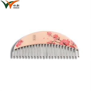 Hot Sale <b>Top</b> Quality Delicate Epoxy Sticker <b>Peach</b> Blossom Pattern Custom Logo Metal Comb - Product Image 2