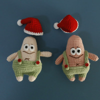 Peluche Patrick Star de Noël au crochet à la main, Amigurumi de vacances de Bob l'éponge, étoile de mer rose avec chapeau de Père Noël, cadeau de collection d'anime festif