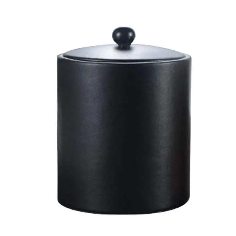 Hot sale high quality single layer custom black pu leather ice bucket for hotel