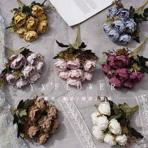 Ramo de peonías artificiales Yixuan, 7 cabezas, flor de seda hecha a mano, estilo europeo, para decoración del hogar y bodas - Product Image 1