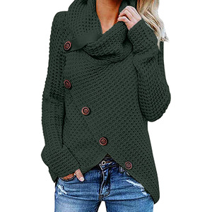 Roupas Femininas de Inverno Atacado Suéter com Botão Moda Suéter de Tricô <span class=keywords><strong>Chunky</strong></span> com Gola Alta - Product Image 5