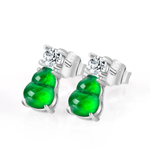 S925 silver inlaid natural A-grade jadeite <b>emerald</b> green ice type jade pendant <b>stud</b> earrings for women, fashionable jewelry - Product Image 3