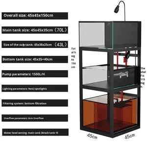Under Cabinet Fish <strong>Tank</strong> <strong>for</strong> <strong>Turtles</strong> Double Layer Stream Design Glass Material No Water Change Customizable Ultra White - Product Image 1