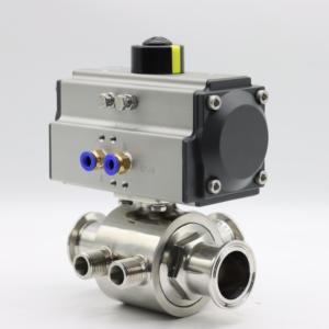 วาล์วบอลแบบหุ้มฉนวนสามทางชนิด Tri-Clamp พร้อมตัวกระตุ้นลมแบบนิวแมติก ทำจากสแตนเลส 304 316L ทนแรงดันสูง - Product Image 3
