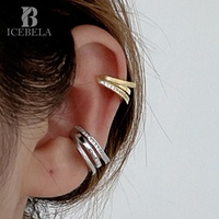 ICEBELA S925 Pendientes de Plata de Ley con Microdiamantes para Mujer, Estilo Ins, Diseño Hueco con Líneas Cepilladas, Tipo Clip