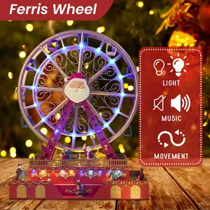 Hot Sale 2024 Christmas decoration Plastic LED light Big Size Ferris Wheel Music Box Turning Movement