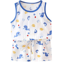 Ensemble gilet et short en coton peigné imprimé animal pour garçons et filles, 2 pièces, tenue décontractée sans manches, vêtements d'été pour 1-3 ans