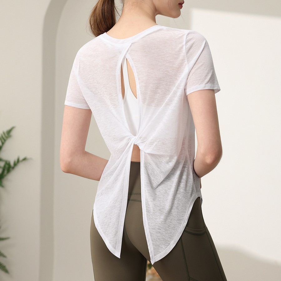 New Ultra-thin Breathable Women's Nine Quarter Sleeve Solid Sublimation Printed Yoga Wear Pilates T-shirt Fitness Sports Blouse