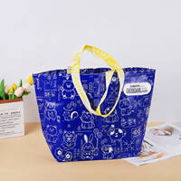Sac fourre-tout en PP tissé personnalisé avec motif dessin animé, grande capacité, réutilisable, avec poignées jaunes pour la vente au détail