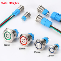 Mini interrupteur à bouton métallique à LED pour voiture, interrupteur à bouton de verrouillage instantané étanche et résistant au vandalisme, 12mm 16mm 19mm 22mm