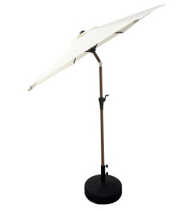 Parasol de terrasse design moderne 2,2 m, mât en aluminium, finition effet <span class=keywords><strong>bois</strong></span> avec <span class=keywords><strong>tuiles</strong></span> <span class=keywords><strong>et</strong></span> manivelle, <span class=keywords><strong>auvent</strong></span> résistant aux UV, couleur huître - Product Image 2