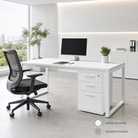 Bureau de travail en mélamine finition blanche avec tiroirs de rangement