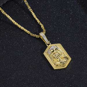 MSN-869 Collar con Colgante de Plata 925, Chapado en Oro Amarillo, Diamante, Joyería Religiosa para Hombre, Corte Brillante Redondo - Product Image 3