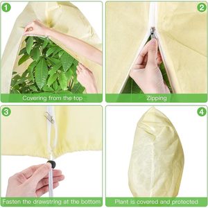 Funda Protectora para Plantas Chengye, de Tela No Tejida, con Cierre de Cremallera y Cordón, en Beige, Verde y Blanco, para Protección Contra el Frío del Invierno en el Jardín - Product Image 4