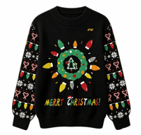 Pull de Noël drôle et mignon avec motif d'arbre de Noël, flocon de neige, renne, Père Noël, col rond, pull ample en tricot, pull moche de Noël