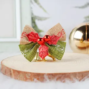 Christmas Linen Bow Bells Christmas Tree Decoration Mini Bell Pendant Shopping Mall Decoration Props