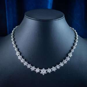 Collier Rivière Fleur en Moissanite Style Édouardien en Argent 925 – Élégant Bijou de Fête et Cadeau d'Anniversaire pour Femme – Style Tendance - Product Image 3