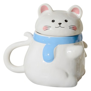 Cat-Themed Ceramic Mug With Lid And Handle Two-Piece <b>Set</b> Cartoon Design For Coffee Or Milk Home Use - Product Image 4