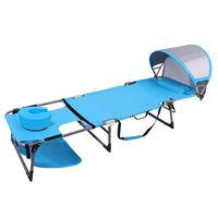 Lit de soleil pliant d'extérieur portable pour camping et plage avec grand auvent réglable et oreiller appui-tête