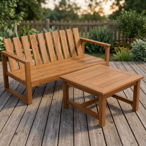 Sofá de Dos Plazas Moderno de Madera de Teca Sólida para Exteriores con Mesa de Centro, Muebles de Jardín de Lujo para Patio, Hotel, Resort, Villa - Product Image 4
