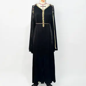 긴 간단한 Abaya 수제 페르시 블랙 망토 긴 스커트 이슬람 드레스