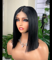 Perruque Bob Courte en Cheveux Humains Lisses Naturels, Cheveux Vietnamiens, Dentelle Transparente Sans Colle, Pré-Pluckée, Cheveux Remy, Fermeture 5*5
