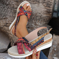 Sandales compensées d'été à bout ouvert en toile avec bande élastique et boucle – Tendance mode