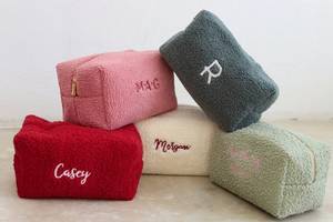シンプルなファッション無地刺Embroideryテディベルベットふわふわ化粧ポーチレディ & ガールズメイクアップバッグ