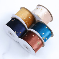 Pita Beludru Hot Stamping Bintang Emas, Pita Flanel Berkilau Glitter untuk DIY, Pembungkus Kado, Dekorasi Natal, Bunga, dan Pernikahan