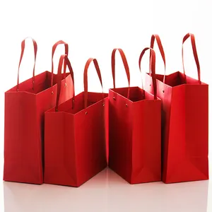 Sac à provisions en carton de luxe écologique en gros sac en papier rouge imprimé personnalisé avec logo pour vêtement