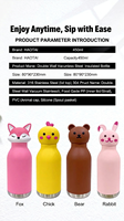 Bouteille d'eau isotherme en acier inoxydable avec tête d'animal mignonne pour enfants, thermos de dessin animé sans BPA et anti-fuite pour enfants