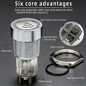 Buzzer sonore LED rouge en métal étanche IP65, haute intensité sonore, 16/<span class=keywords><strong>19</strong></span>/22mm, borne à vis, clignotement intermittent, DC12-24V - Product Image 5