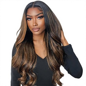Perruque frontale Lcae Body Wave avec dentelle HD pré-coupée, cordon élastique, balayage brun, sans colle, pré-épilée, densité 150% - Product Image 1