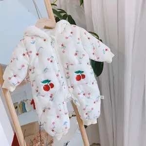 2021 Baby fleece onesie winter dress for baby baby western cherry harpy newborn out crawling suit from China wholesale