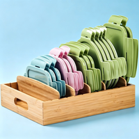 Organisateur de placard de cuisine en bois pour couvercles de contenants alimentaires, avec séparateurs réglables, tiroir de rangement en bambou