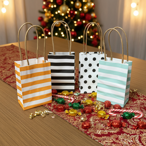 Petit sac cadeau en papier kraft recyclé avec poignée longue, impression offset pour bonbons, biscuits, cadeaux de fête et bonbonnières - Product Image 5