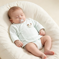 Chemise à nouer sur le côté en coton style kimono pour nouveau-né, haut à superposer, sous-vêtement basique à manches longues pour bébé, vêtement de nuit pour bébé