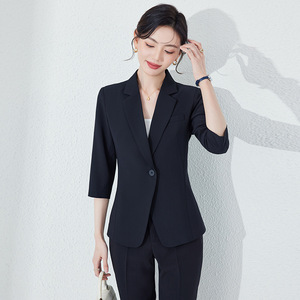Women's Three Quarter Sleeve <b>Blazer</b> Summer Lightweight Breathable Professional Suit <b>Set</b> Work Uniform - Product Image 3