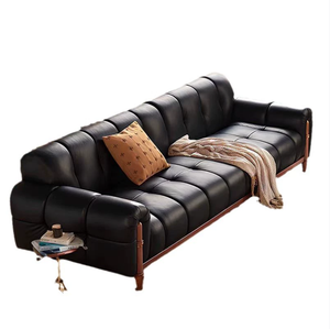 फ्रेंच विंटेज टॉप-ग्रेन वाक्स्ड काउहाइड सोफे पियानो कुंजी सिलाई सीधे-पंक्ति डिजाइन आधुनिक काले अमेरिकी-प्रेरित लिविंग रूम - Product Image 5