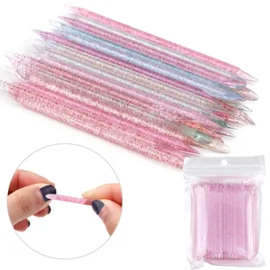 100pcs เล็บหนังกําพร้า Pusher คริสตัลปลายคู่นํามาใช้ใหม่เล็บหนังกําพร้า Remover Stick สําหรับเล็บทําความสะอาดเครื่องมือ