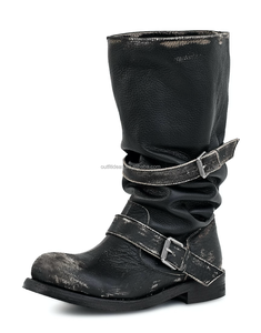 Botas de Piel de Becerro de Primera Calidad con Efecto Desgastado, Botas de Moda de Alta Gama hasta la Rodilla, Botas de Piel de Lujo para Mujer con Hebilla y Correa - Product Image 1