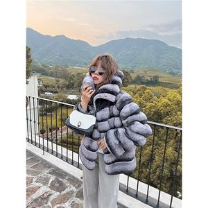 Moda señora cuello de piel de zorro impermeable grueso nuevo abrigo de piel largo chaqueta de invierno de piel con solapa de Chinchilla para mujer - Product Image 4